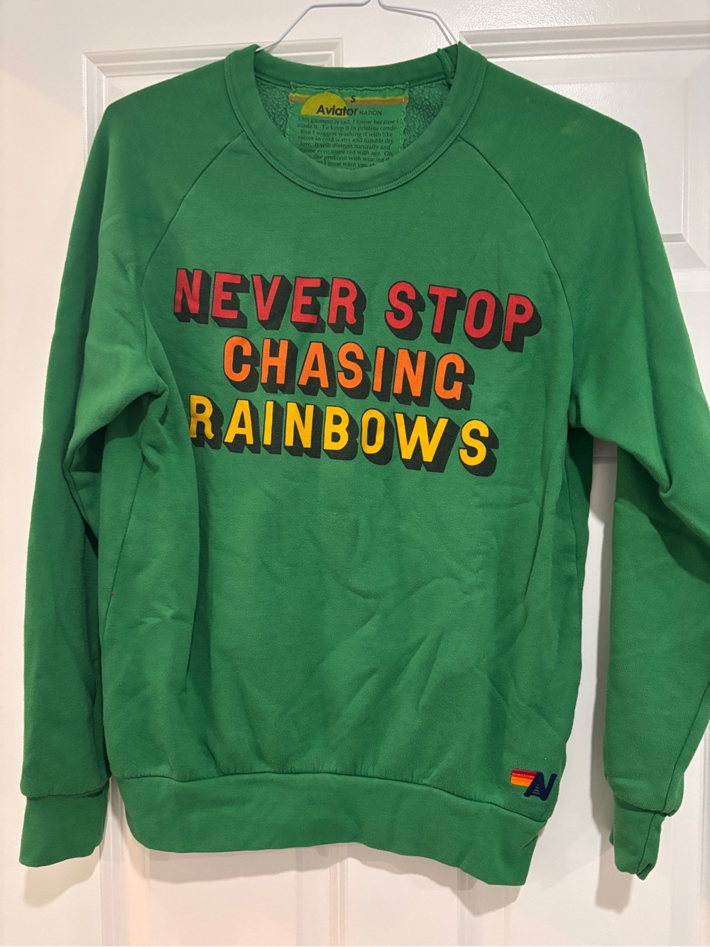 Aviator Nation Green 'Never Stop Chasing Rainbows' Crewneck